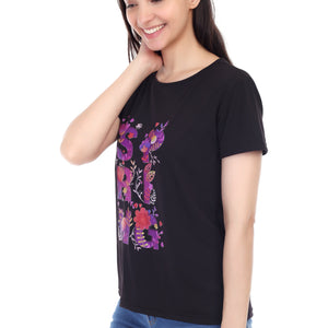 Women's Floral Bloom Spring Printed Round Neck Half Sleeve Cotton Blend Regular Fit T-Shirt