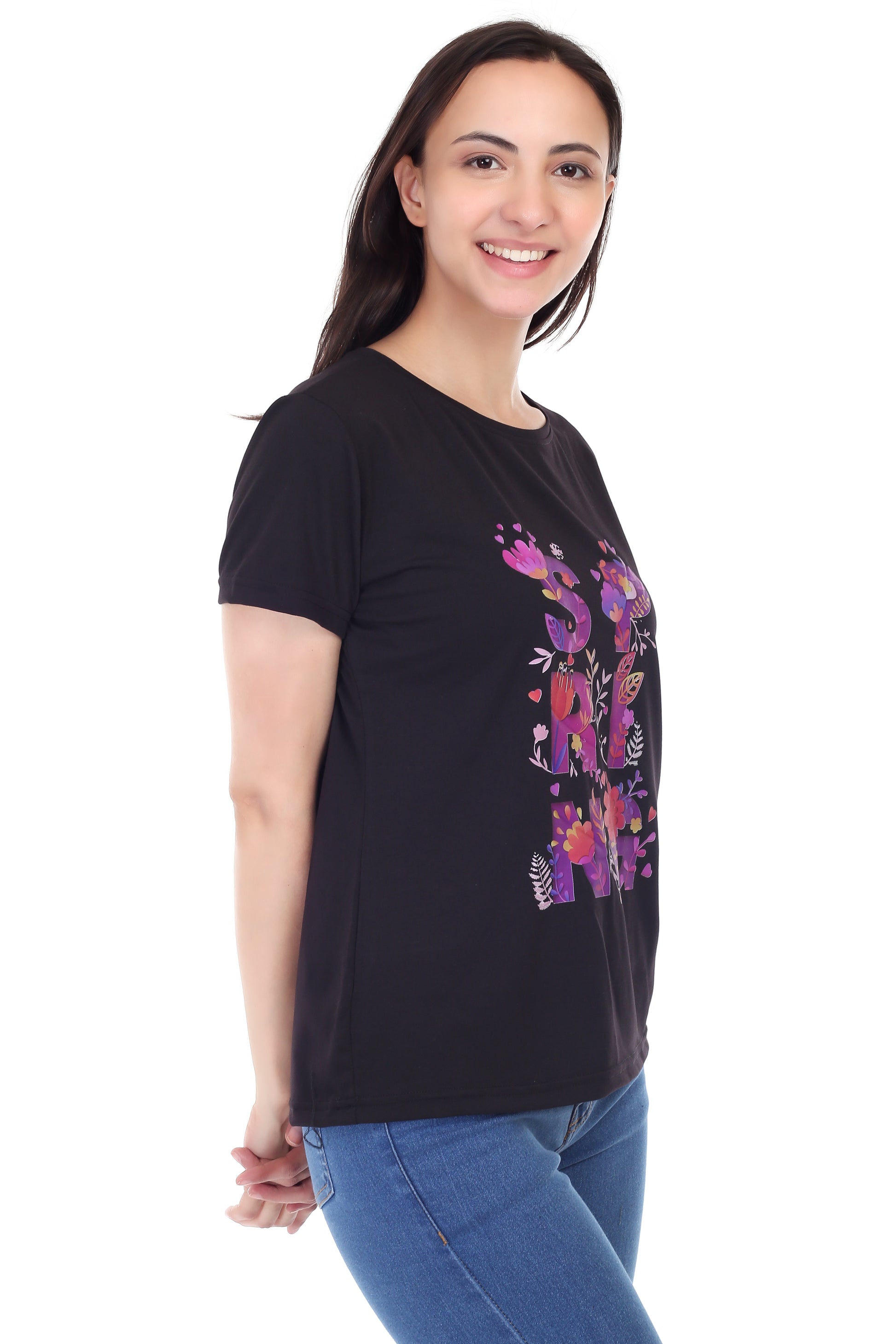 Women's Floral Bloom Spring Printed Round Neck Half Sleeve Cotton Blend Regular Fit T-Shirt