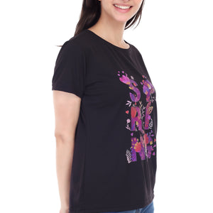 Women's Floral Bloom Spring Printed Round Neck Half Sleeve Cotton Blend Regular Fit T-Shirt