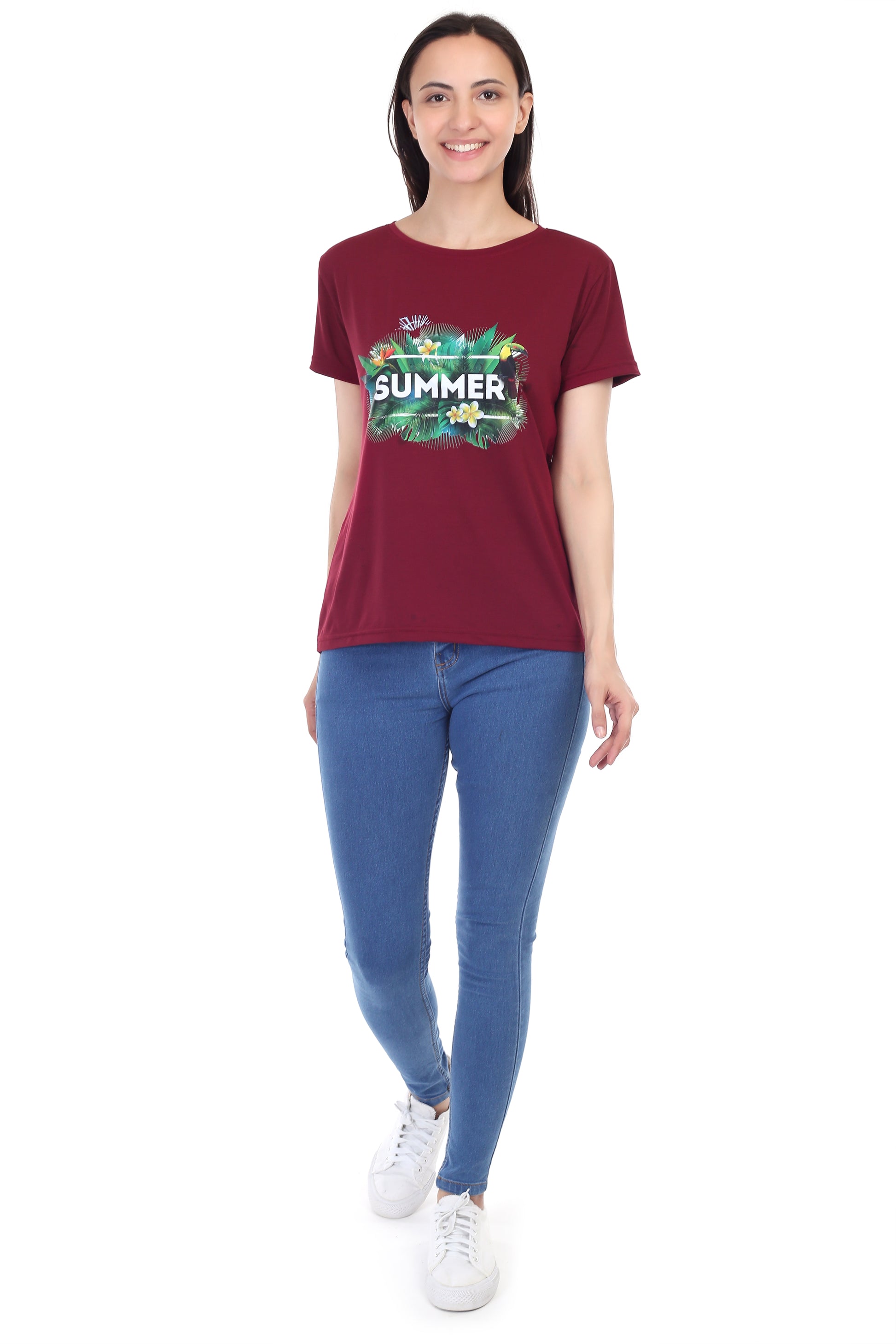 Women's Forest Theme Summer Printed Round Neck Half Sleeve Cotton Blend Regular Fit T-Shirt