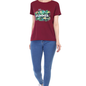 Women's Forest Theme Summer Printed Round Neck Half Sleeve Cotton Blend Regular Fit T-Shirt