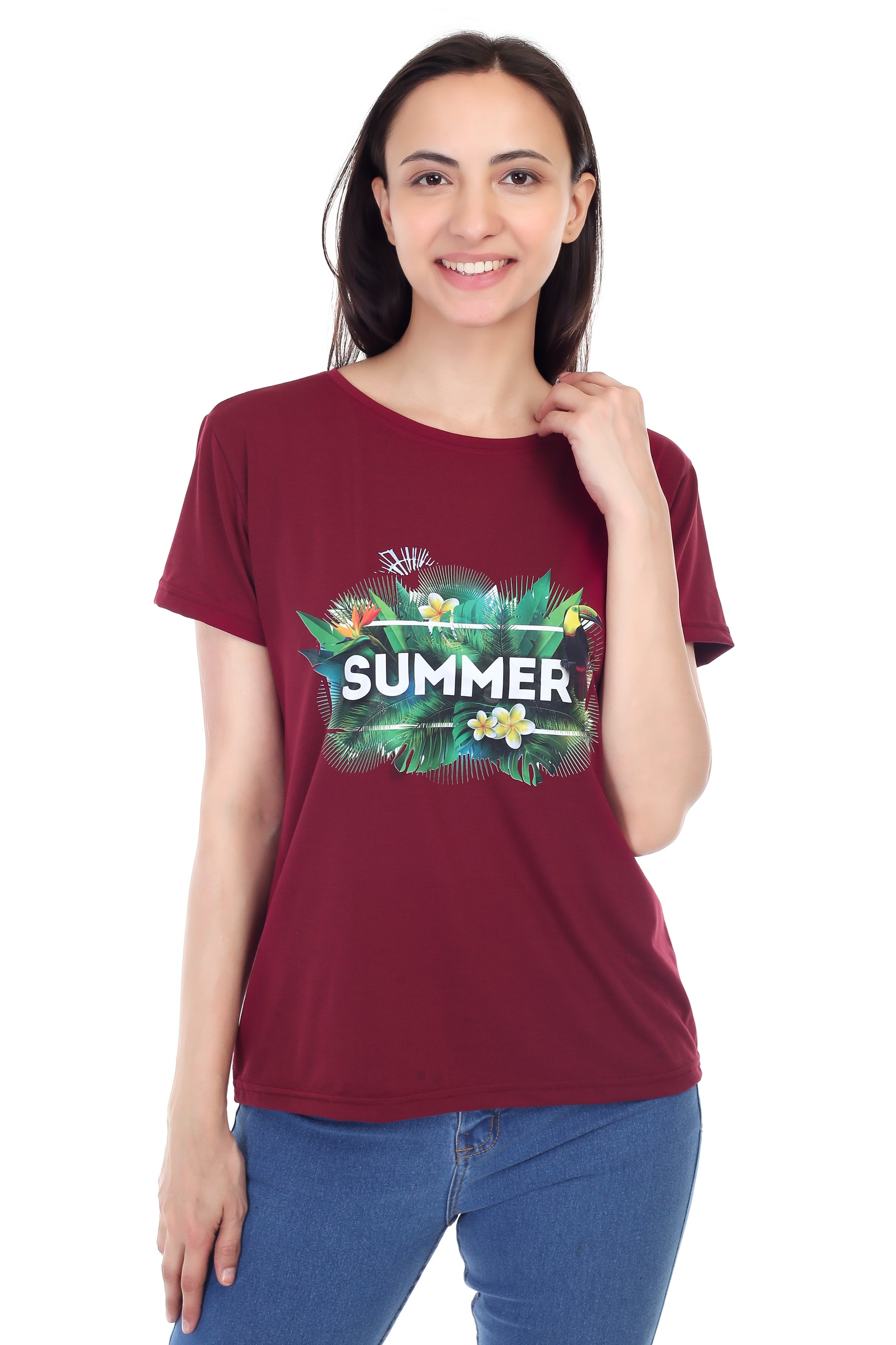 Women's Forest Theme Summer Printed Round Neck Half Sleeve Cotton Blend Regular Fit T-Shirt