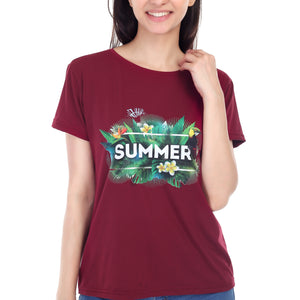 Women's Forest Theme Summer Printed Round Neck Half Sleeve Cotton Blend Regular Fit T-Shirt