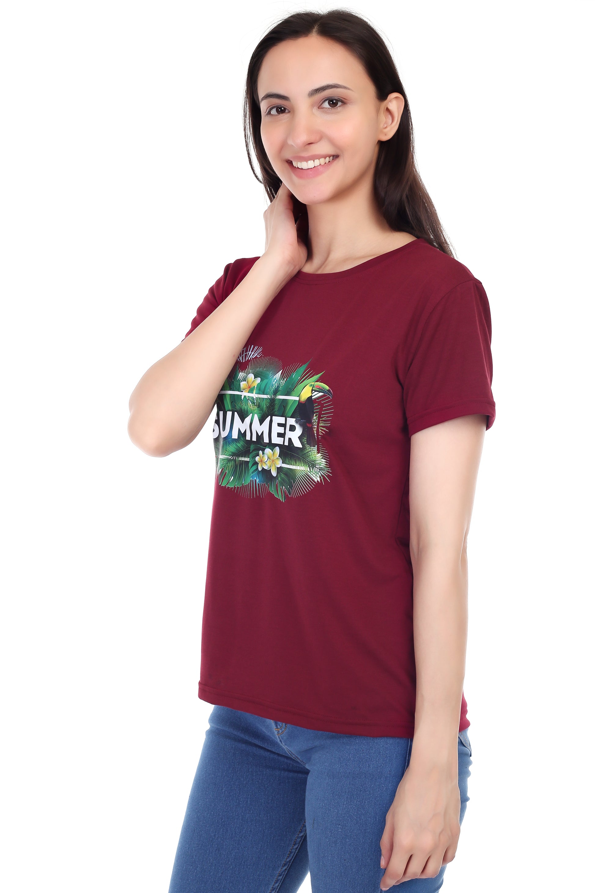 Women's Forest Theme Summer Printed Round Neck Half Sleeve Cotton Blend Regular Fit T-Shirt