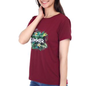 Women's Forest Theme Summer Printed Round Neck Half Sleeve Cotton Blend Regular Fit T-Shirt