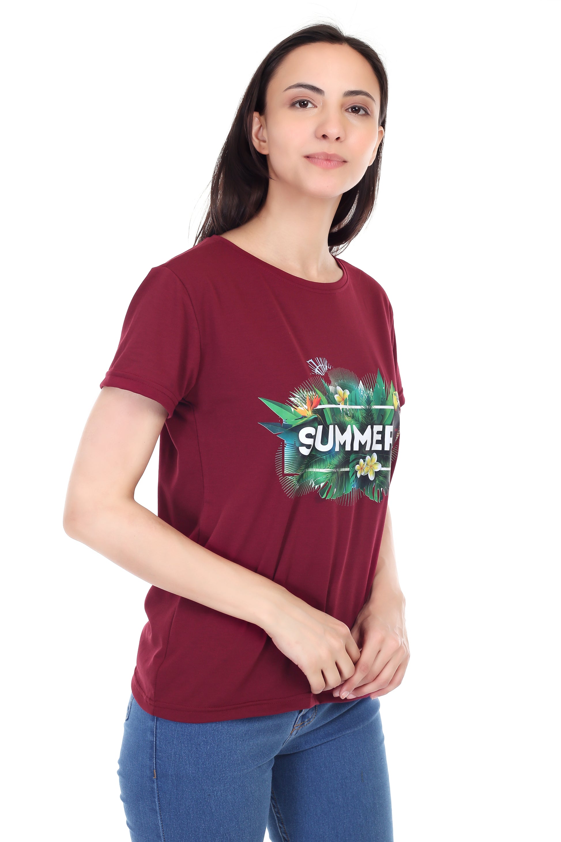 Women's Forest Theme Summer Printed Round Neck Half Sleeve Cotton Blend Regular Fit T-Shirt