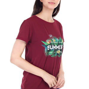 Women's Forest Theme Summer Printed Round Neck Half Sleeve Cotton Blend Regular Fit T-Shirt