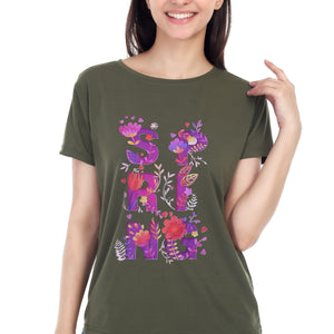 Women's Floral Bloom Spring Printed Round Neck Half Sleeve Cotton Blend Regular Fit T-Shirt