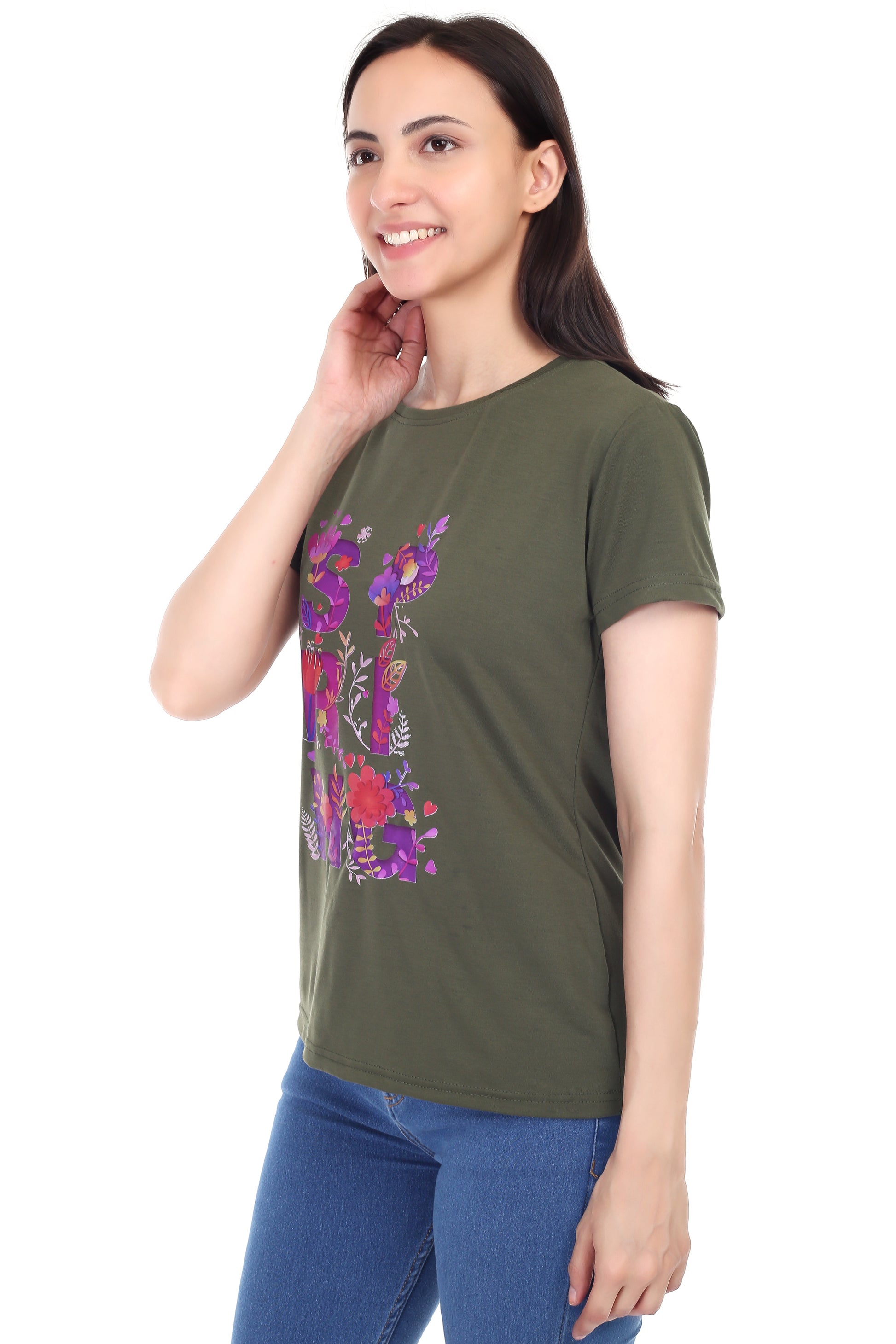 Women's Floral Bloom Spring Printed Round Neck Half Sleeve Cotton Blend Regular Fit T-Shirt