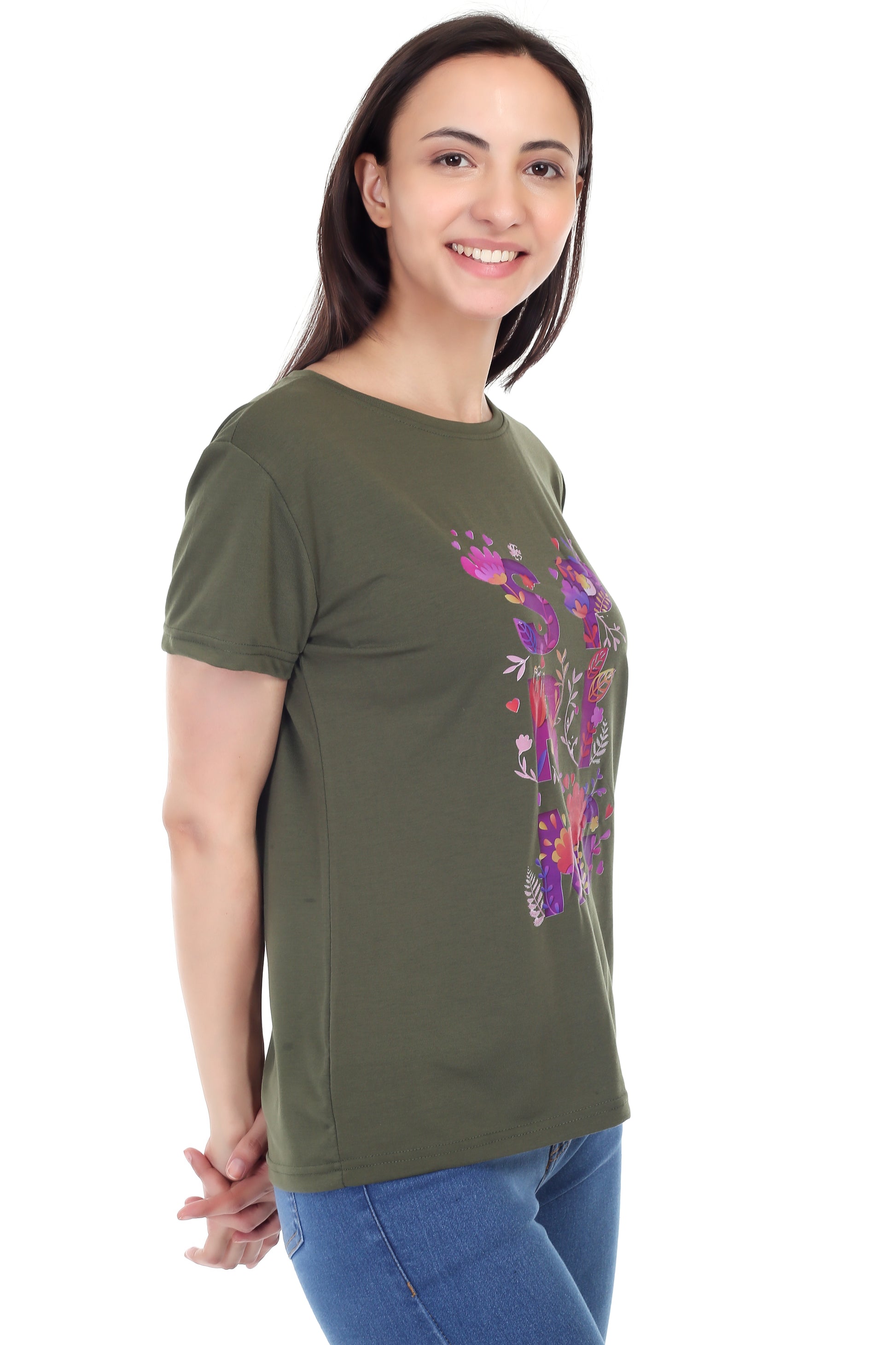 Women's Floral Bloom Spring Printed Round Neck Half Sleeve Cotton Blend Regular Fit T-Shirt