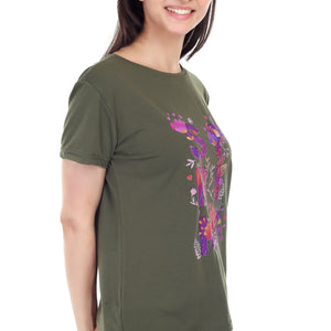 Women's Floral Bloom Spring Printed Round Neck Half Sleeve Cotton Blend Regular Fit T-Shirt