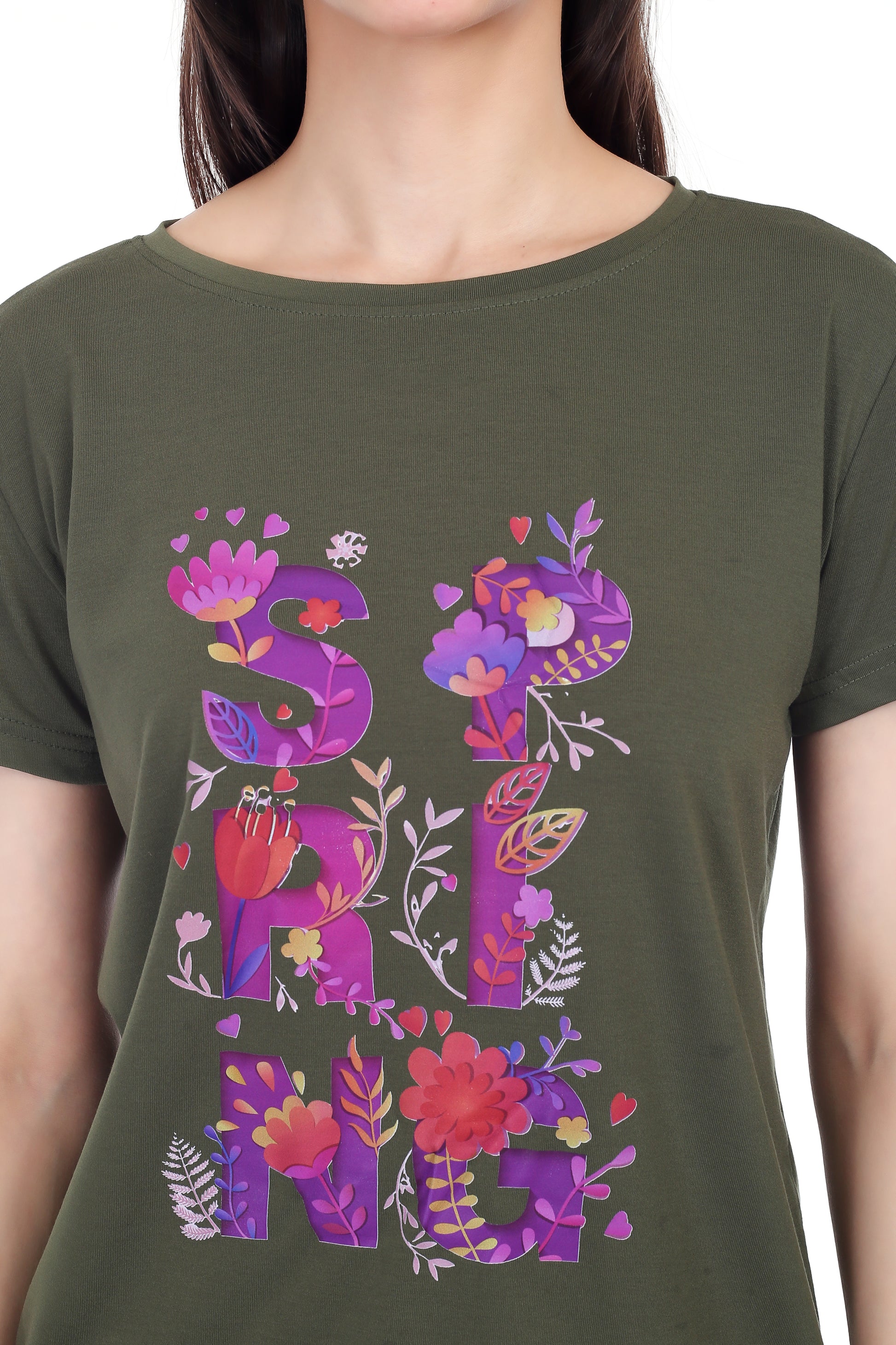 Women's Floral Bloom Spring Printed Round Neck Half Sleeve Cotton Blend Regular Fit T-Shirt