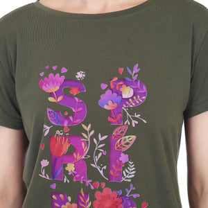 Women's Floral Bloom Spring Printed Round Neck Half Sleeve Cotton Blend Regular Fit T-Shirt