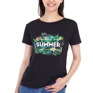 Women's Forest Theme Summer Printed Round Neck Half Sleeve Cotton Blend Regular Fit T-Shirt