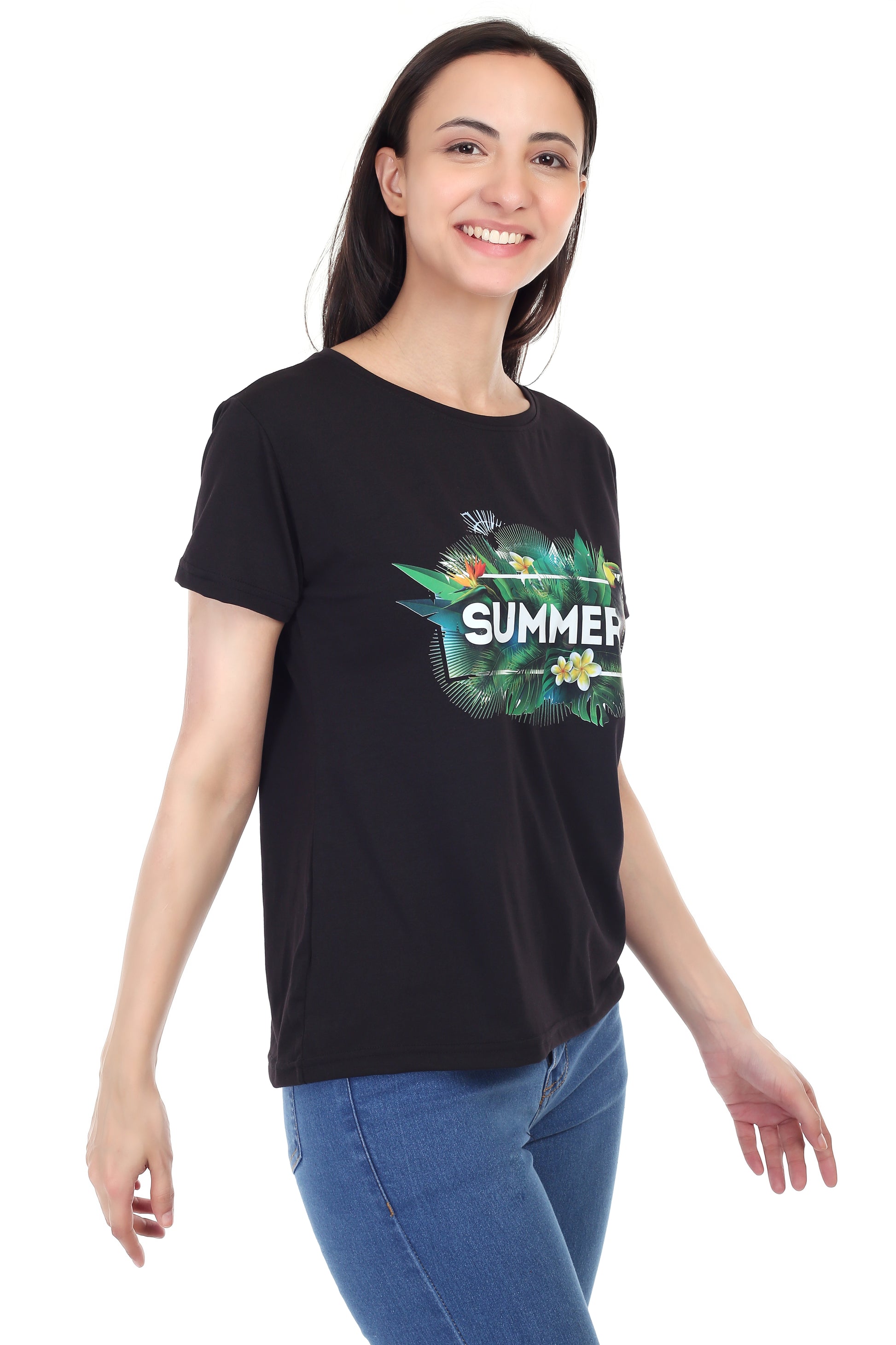 Women's Forest Theme Summer Printed Round Neck Half Sleeve Cotton Blend Regular Fit T-Shirt