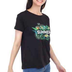 Women's Forest Theme Summer Printed Round Neck Half Sleeve Cotton Blend Regular Fit T-Shirt