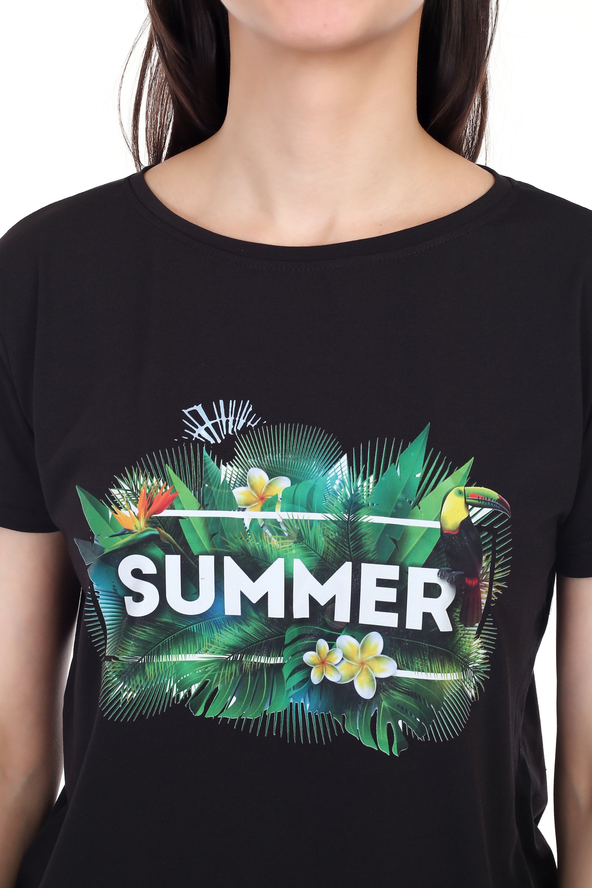 Women's Forest Theme Summer Printed Round Neck Half Sleeve Cotton Blend Regular Fit T-Shirt