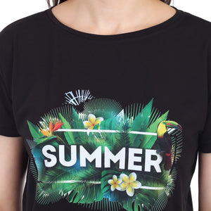 Women's Forest Theme Summer Printed Round Neck Half Sleeve Cotton Blend Regular Fit T-Shirt