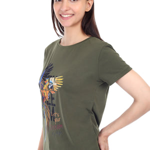 Women's Born Freedom Printed Round Neck Half Sleeve Cotton Blend Regular Fit T-Shirt