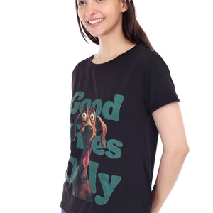 Women's GOOD VIBES ONLY DOG Printed Round Neck Half Sleeve Cotton Blend Regular Fit T-Shirt