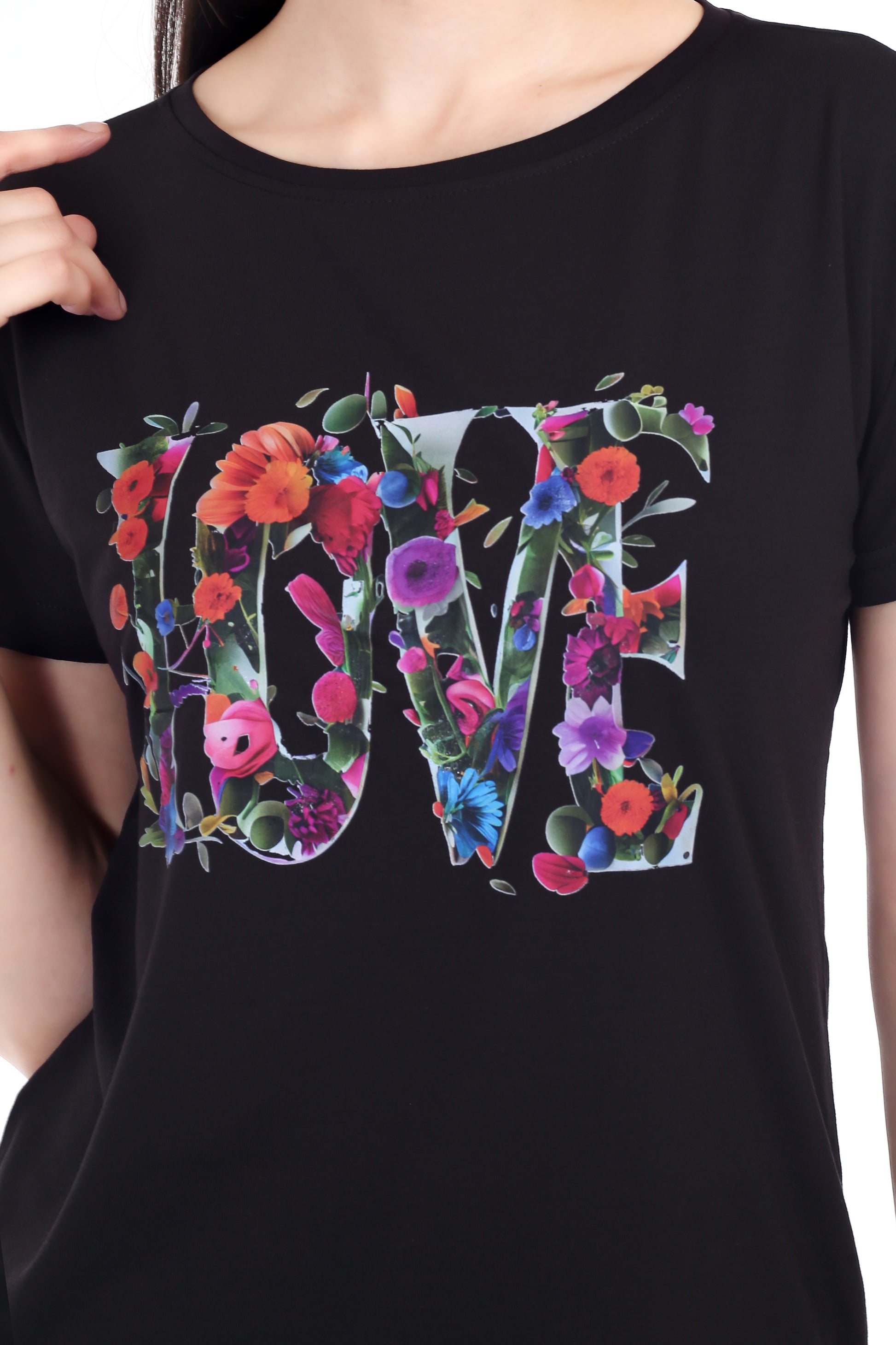 Women's Floral Love Printed Round Neck Half Sleeve Cotton Blend Regular Fit T-Shirt