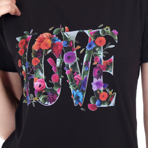 Women's Floral Love Printed Round Neck Half Sleeve Cotton Blend Regular Fit T-Shirt