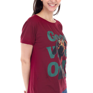 Women's GOOD VIBES ONLY DOG Printed Round Neck Half Sleeve Cotton Blend Regular Fit T-Shirt