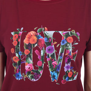 Women's Floral Love Printed Round Neck Half Sleeve Cotton Blend Regular Fit T-Shirt