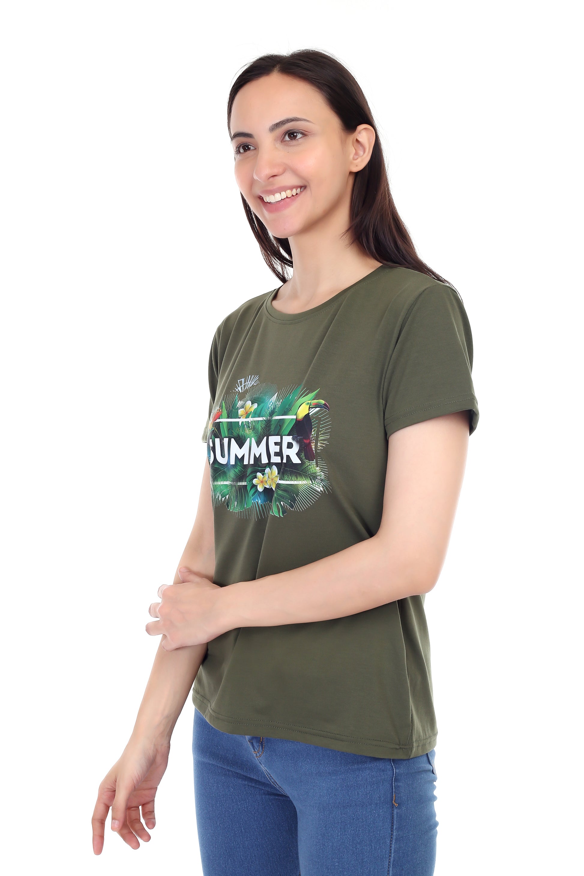 Women's Forest Theme Summer Printed Round Neck Half Sleeve Cotton Blend Regular Fit T-Shirt