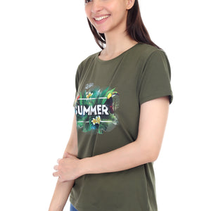 Women's Forest Theme Summer Printed Round Neck Half Sleeve Cotton Blend Regular Fit T-Shirt