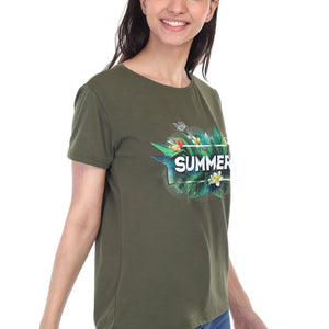 Women's Forest Theme Summer Printed Round Neck Half Sleeve Cotton Blend Regular Fit T-Shirt