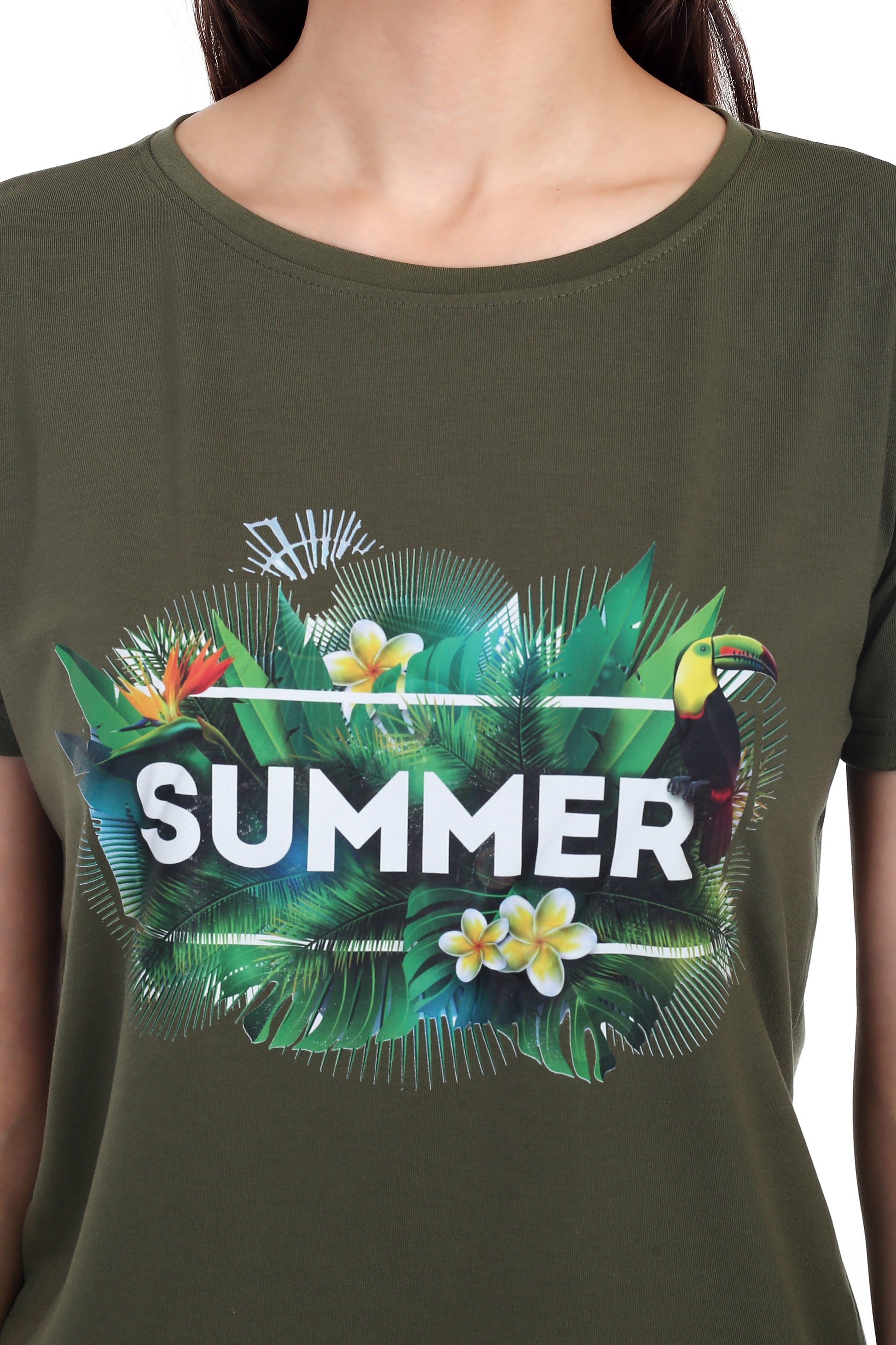 Women's Forest Theme Summer Printed Round Neck Half Sleeve Cotton Blend Regular Fit T-Shirt