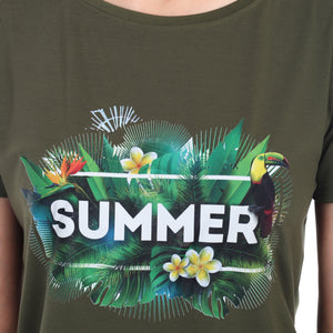 Women's Forest Theme Summer Printed Round Neck Half Sleeve Cotton Blend Regular Fit T-Shirt