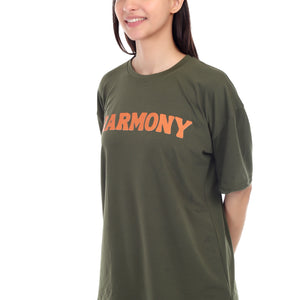 Women's HARMONY Printed Round Neck Half Sleeve Cotton Blend Over-sized T-Shirt