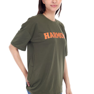 Women's HARMONY Printed Round Neck Half Sleeve Cotton Blend Over-sized T-Shirt