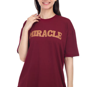 Women's Miracle Printed Round Neck Half Sleeve Cotton Blend Over-sized T-Shirt