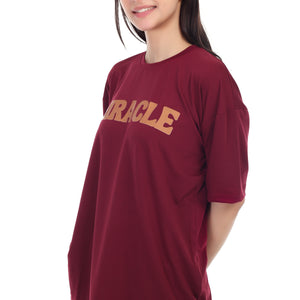 Women's Miracle Printed Round Neck Half Sleeve Cotton Blend Over-sized T-Shirt