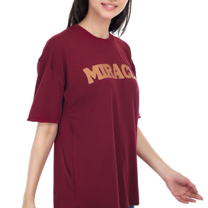 Women's Miracle Printed Round Neck Half Sleeve Cotton Blend Over-sized T-Shirt