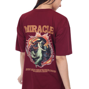 Women's Miracle Printed Round Neck Half Sleeve Cotton Blend Over-sized T-Shirt