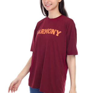 Women's HARMONY Printed Round Neck Half Sleeve Cotton Blend Over-sized T-Shirt