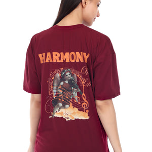 Women's HARMONY Printed Round Neck Half Sleeve Cotton Blend Over-sized T-Shirt