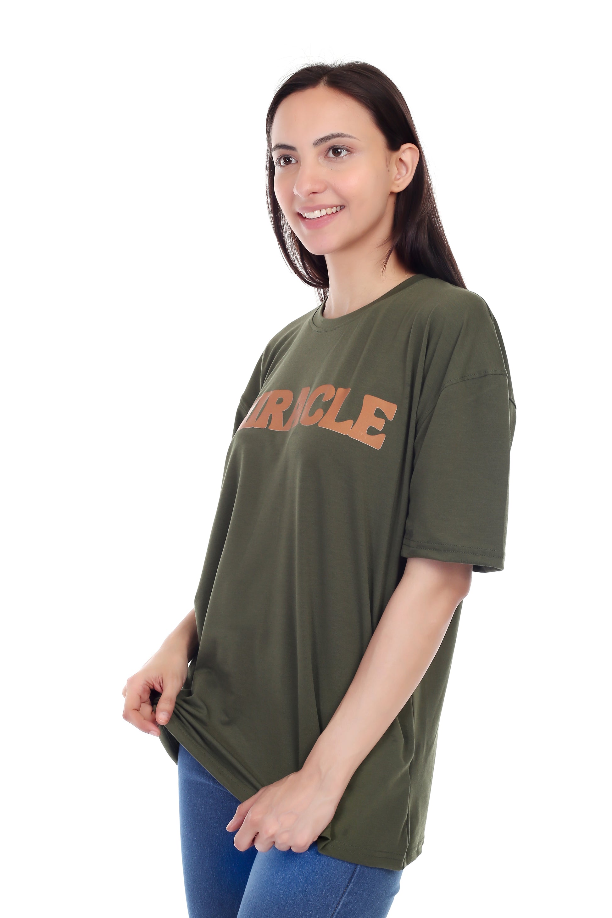 Women's Miracle Printed Round Neck Half Sleeve Cotton Blend Over-sized T-Shirt