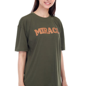 Women's Miracle Printed Round Neck Half Sleeve Cotton Blend Over-sized T-Shirt