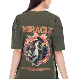 Women's Miracle Printed Round Neck Half Sleeve Cotton Blend Over-sized T-Shirt