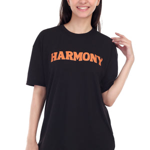 Women's HARMONY Printed Round Neck Half Sleeve Cotton Blend Over-sized T-Shirt