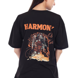 Women's HARMONY Printed Round Neck Half Sleeve Cotton Blend Over-sized T-Shirt