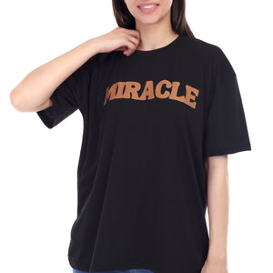 Women's Miracle Printed Round Neck Half Sleeve Cotton Blend Over-sized T-Shirt