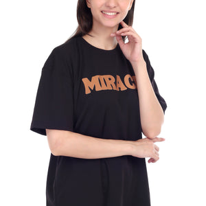 Women's Miracle Printed Round Neck Half Sleeve Cotton Blend Over-sized T-Shirt