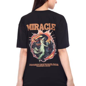 Women's Miracle Printed Round Neck Half Sleeve Cotton Blend Over-sized T-Shirt