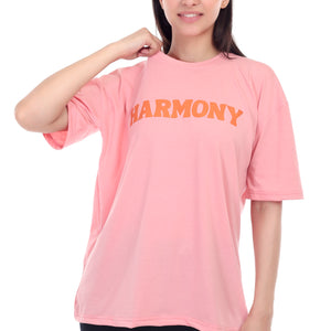 Women's HARMONY Printed Round Neck Half Sleeve Cotton Blend Over-sized T-Shirt